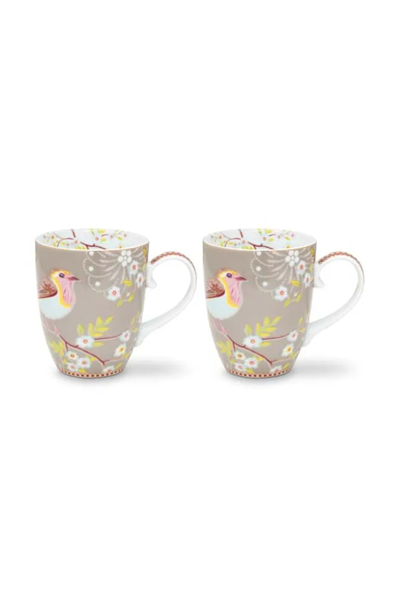 Set/2 Mugs Large Early Bird Khaki 350ml