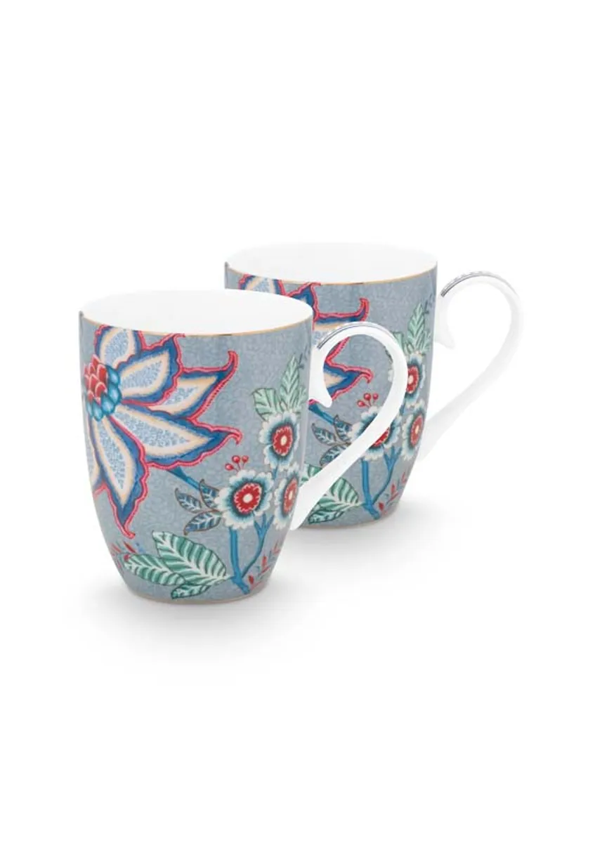 Set/2 Mugs Large Flower Festival Light Blue 350ml