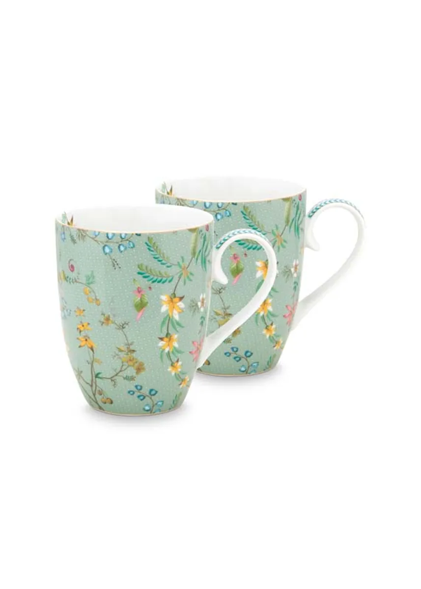 Set/2 Mugs Large Jolie Flowers Green 350ml