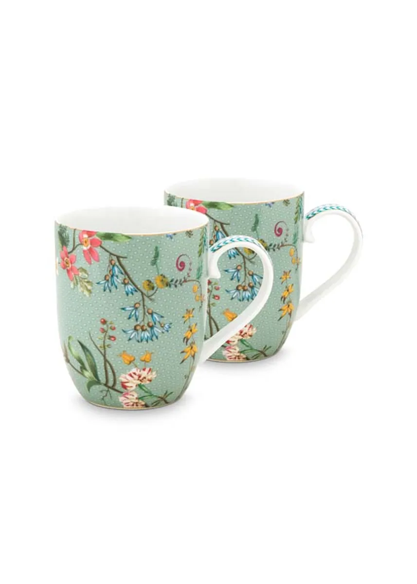 Set/2 Mugs Small Jolie Flowers Green 145ml