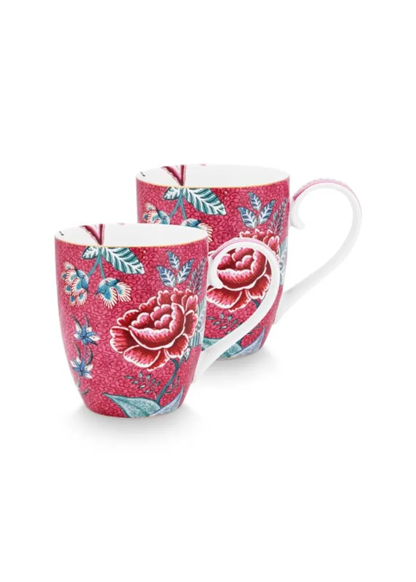 Set/2 Mugs XL Flower Festival Dark Pink 450ml