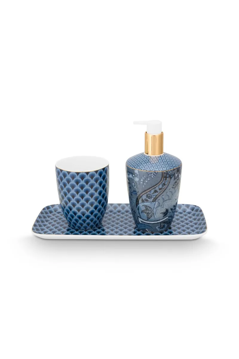 Set/3 Bathroom Accessories Kyoto Festival Blue