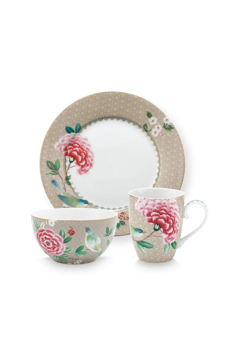 Set/3 Breakfast Set Blushing Birds Khaki