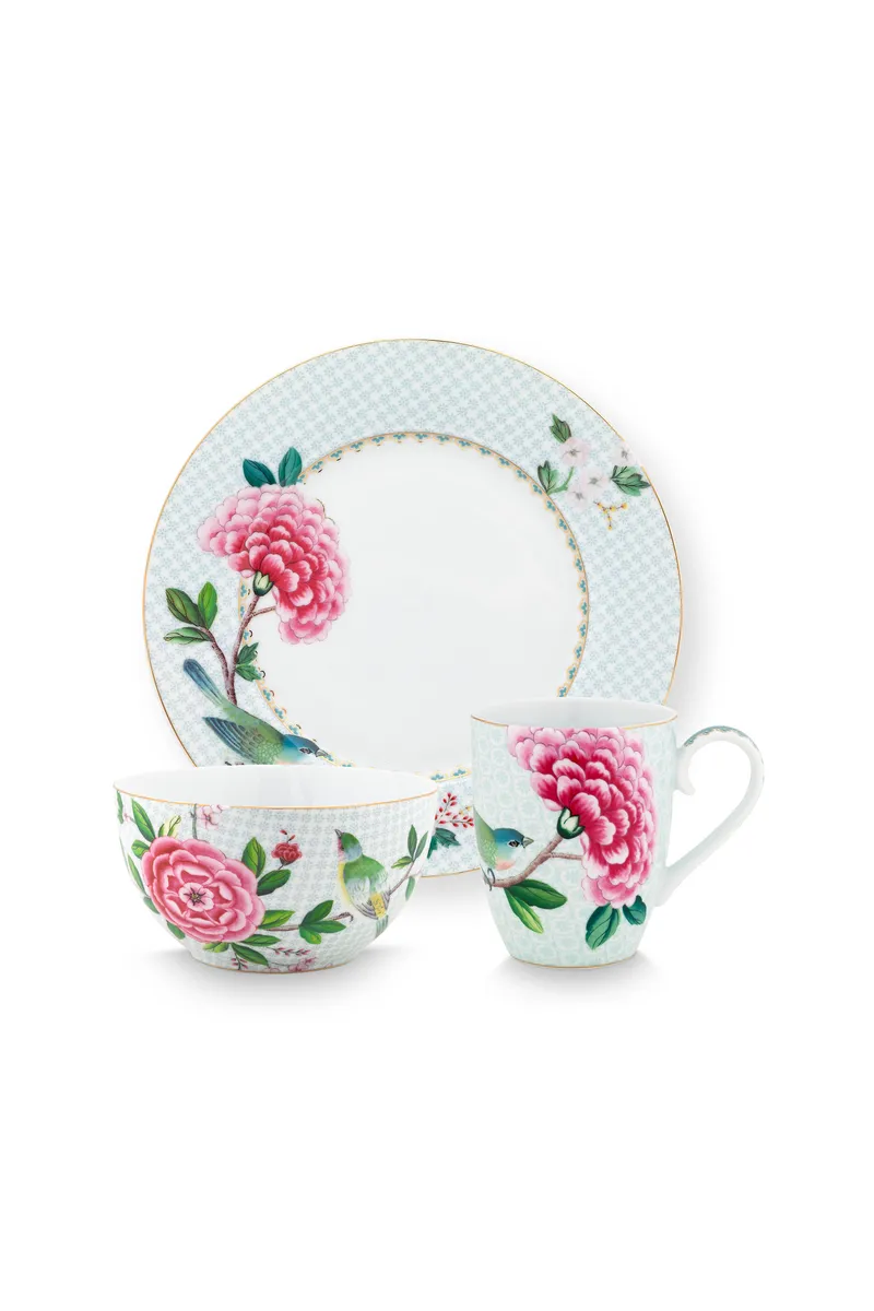 Set/3 Breakfast Set Blushing Birds White