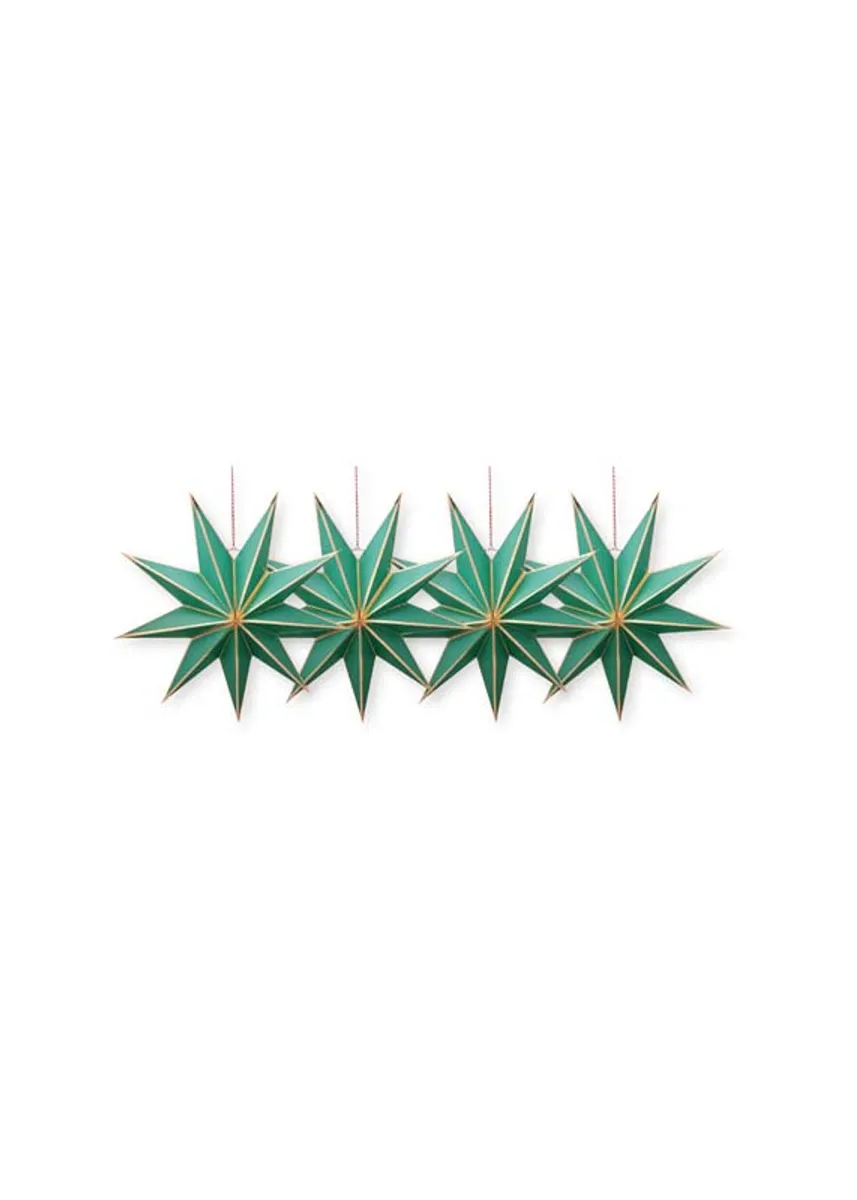 Set/4 Christmas Star Paper Green 20cm