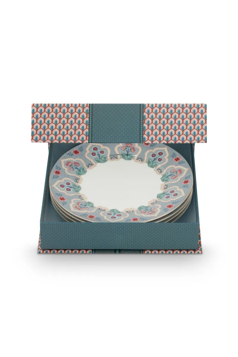 Set/4 Plates Flower Festival Deco Light Blue 21cm