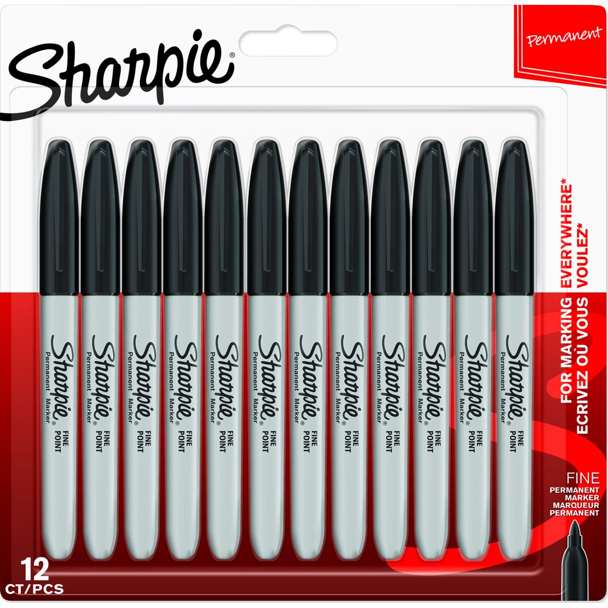 Sharpie - Permanent Markers Fin Spids - Sort (12 Styk)