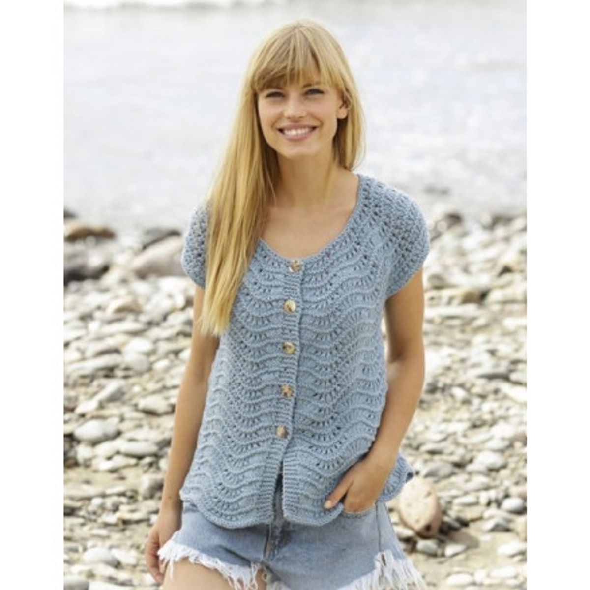 Shore Line Cardigan by DROPS Design - Cardigan Strikkeopskrift str. S - Large