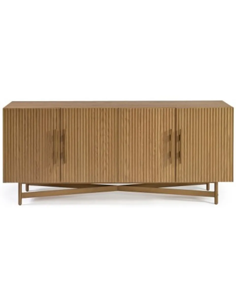 Sideboard i egetræ og metal B200 cm - Eg/Antik guld