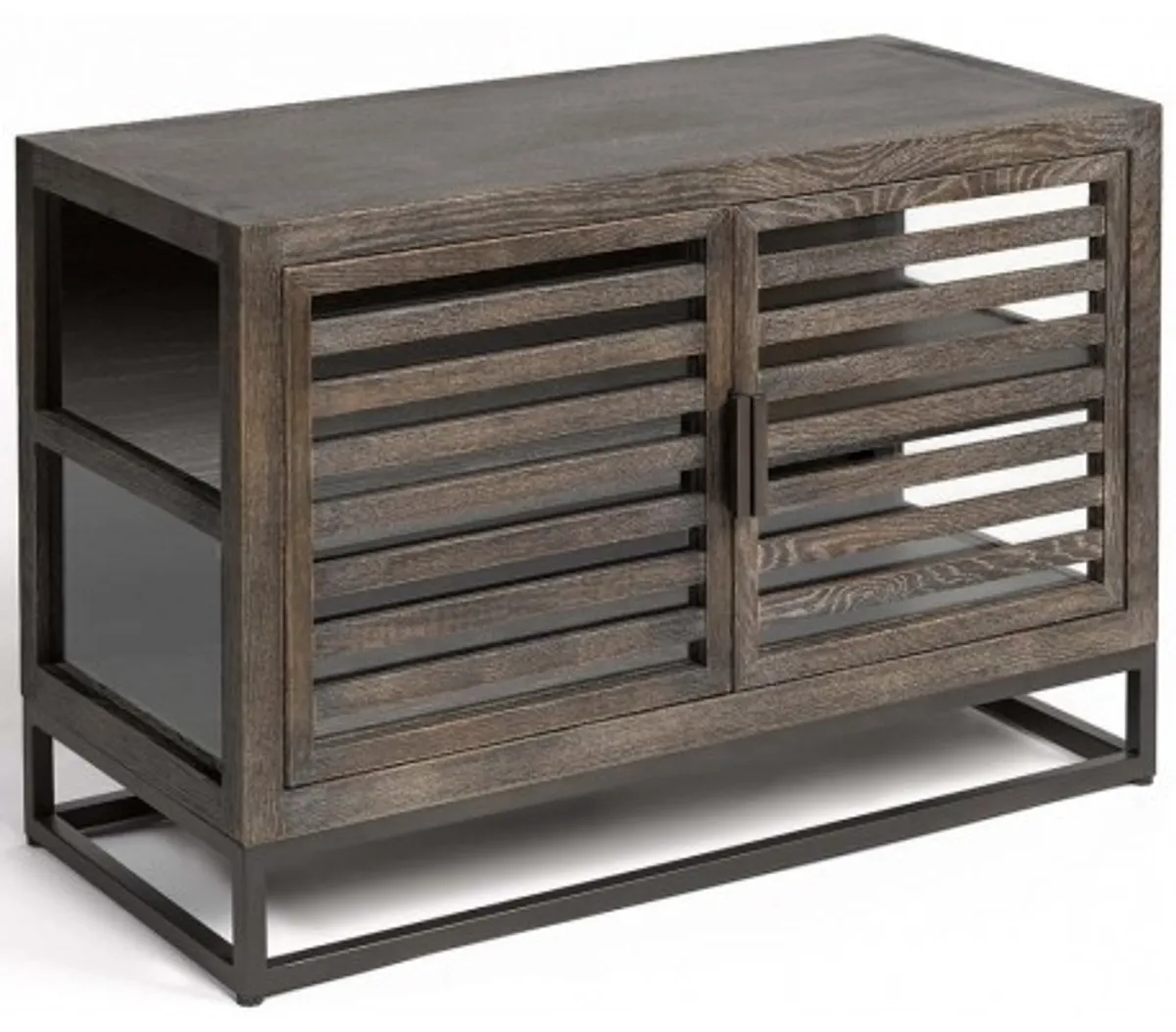 Sideboard i egetræ og metal B90 cm - Antik sort/Gråbejset