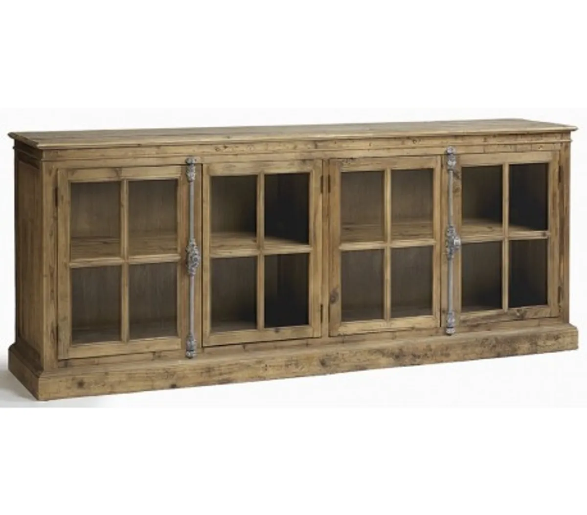 Sideboard i genanvendt fyrretræ og glas B220 cm - Antik natur