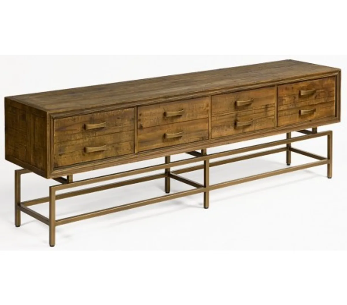 Sideboard i genanvendt fyrretræ og metal B180 cm - Antik guld/Brunbejset