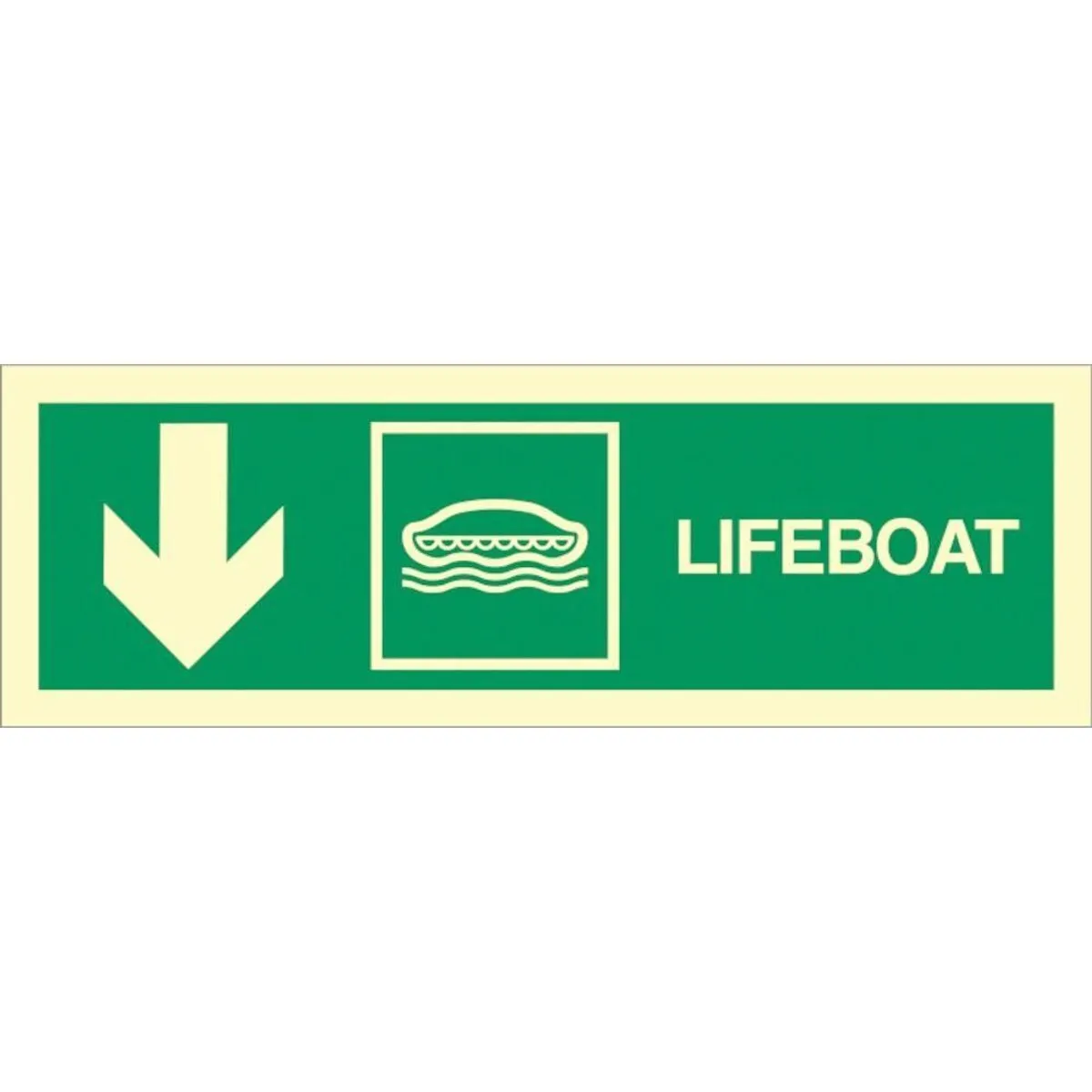 Sign IMO Lifeboat arrow down left side