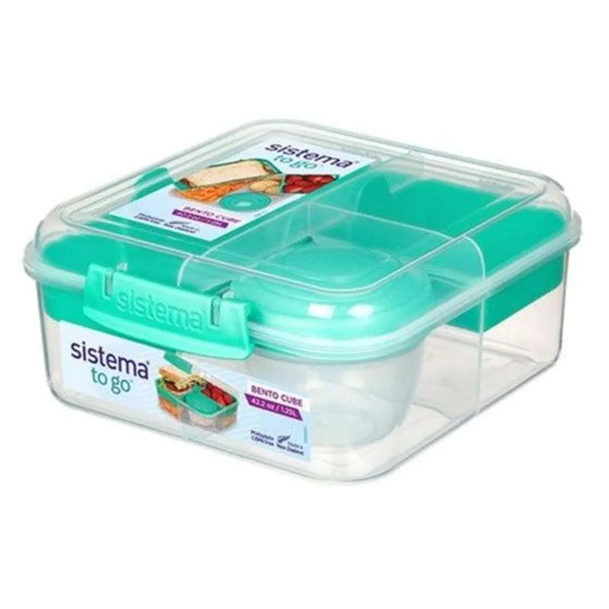 Sistema Bento Madkasse - Ruminddelt med Bæger - 1,25L - Klar/Minty Teal