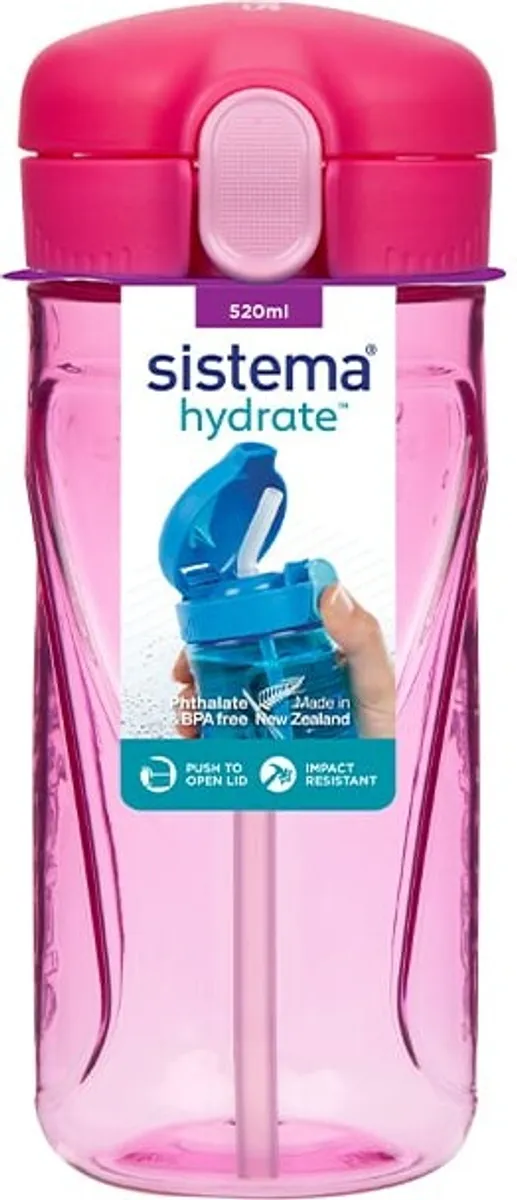 Sistema - Hydrate Quick Flip Drikkedunk Med Sugerør - 520 Ml - Pink