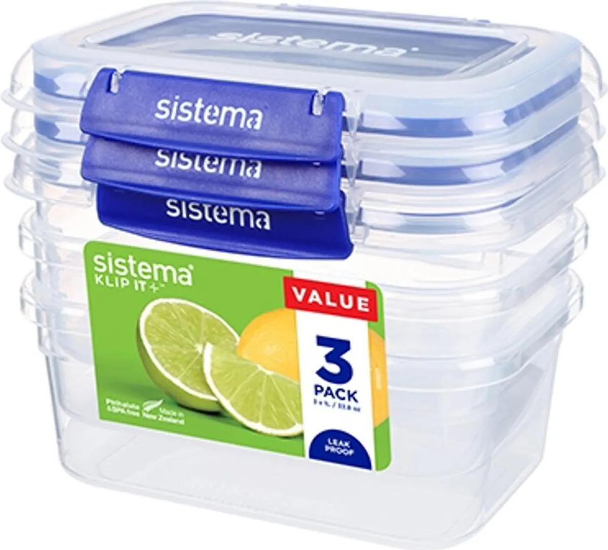 Sistema - Klip It Plus Opbevaringsboks - Rectangle - 1 L - 3-pak