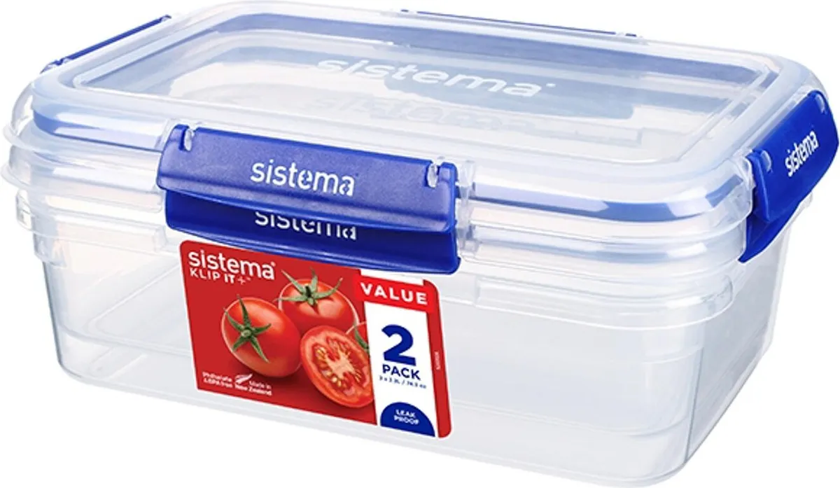 Sistema - Klip It Plus Opbevaringsboks - Rectangle - 2,2 L - 2-pak - Blå