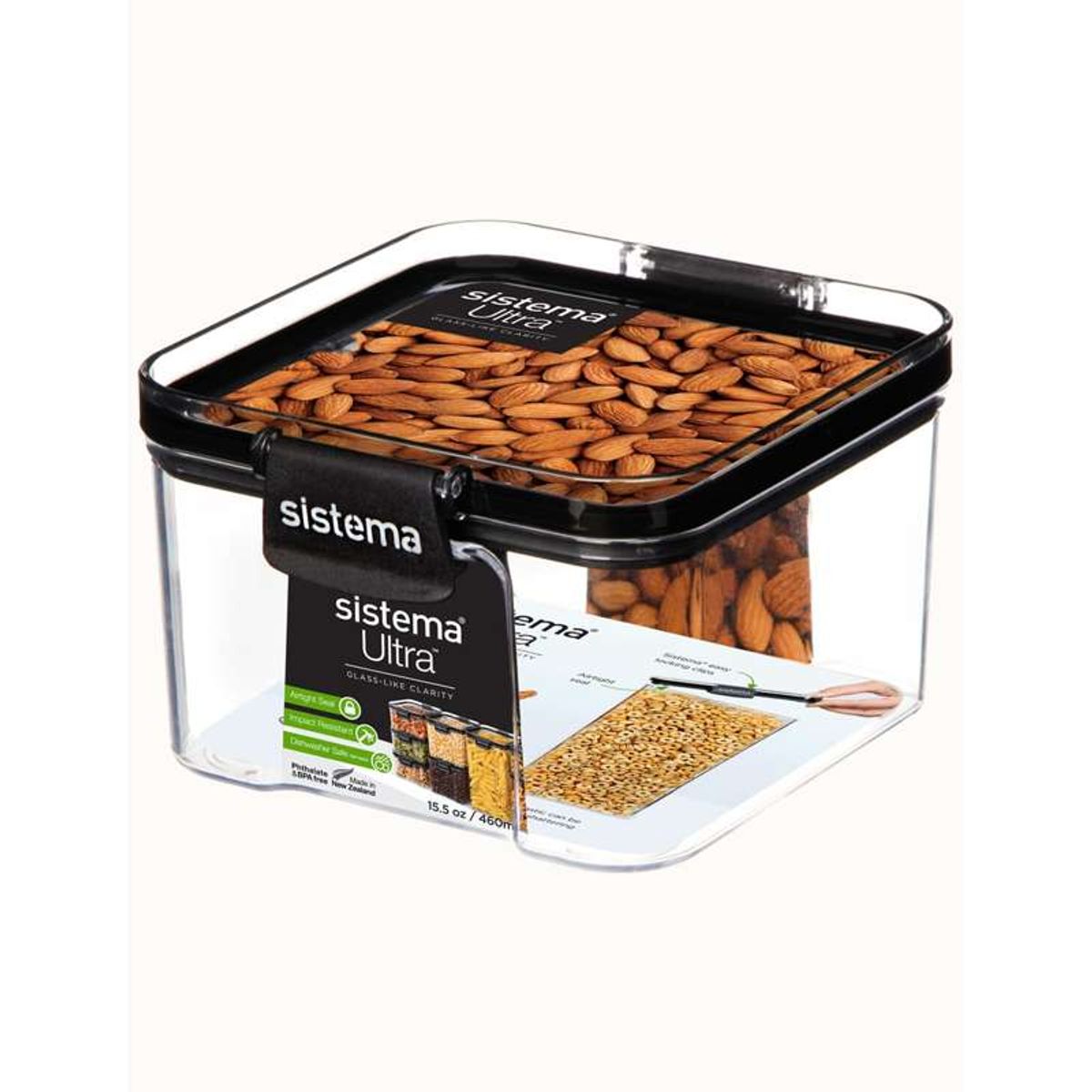 Sistema Madopbevaring - Tritan Ultra - Square - 460ml - Sort