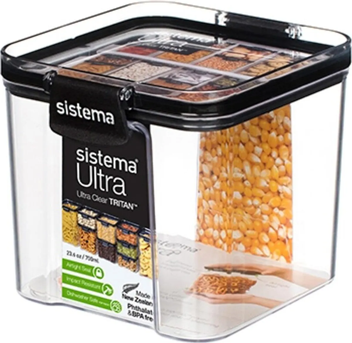 Sistema - Ultra Tritan Square Opbevaringsboks - 700 Ml - Sort