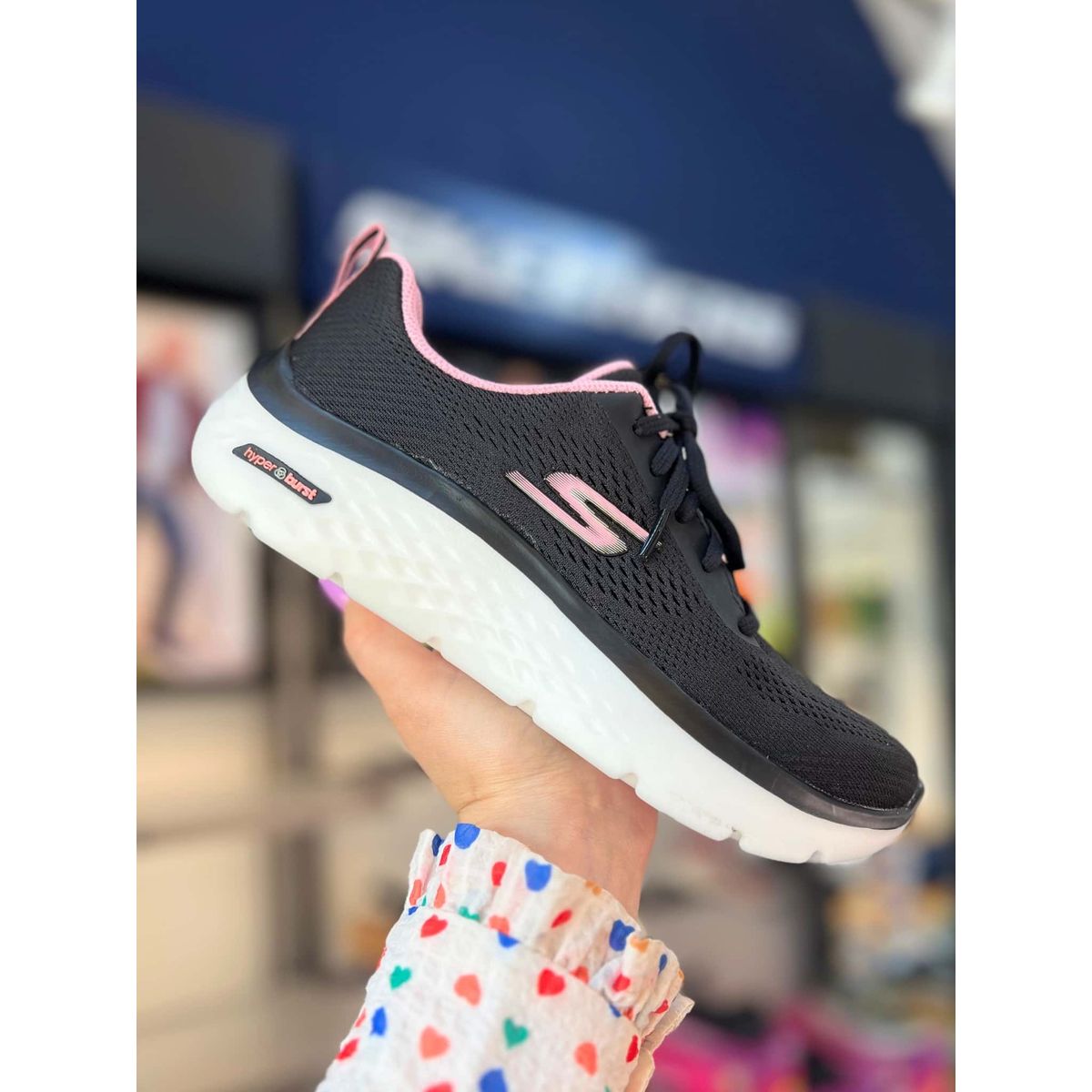 SKECHERS, Dame, Sneakers, GO WALK Hyper Burst, Space Insight - Black/ Pink 36