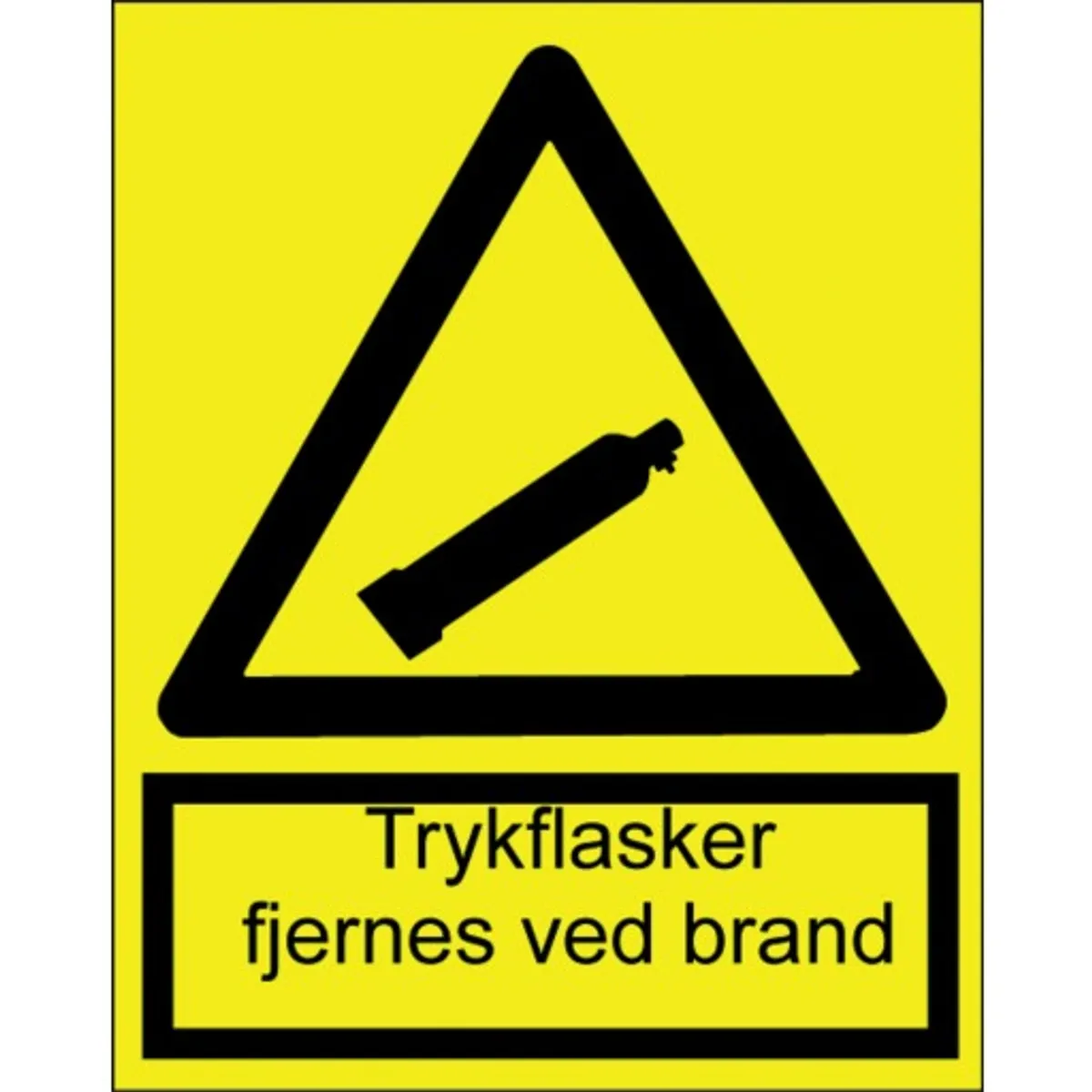 Skilt selvklæbende trykflasker fjernes ved brand, 30x21 cm