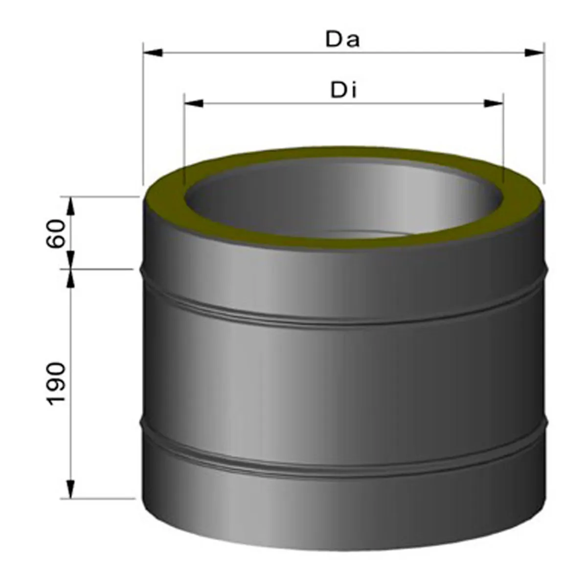 Skorstenssektion Isoleret Inkl. Spændebånd Ø150 mm 250-2000 mm - 2000 mm