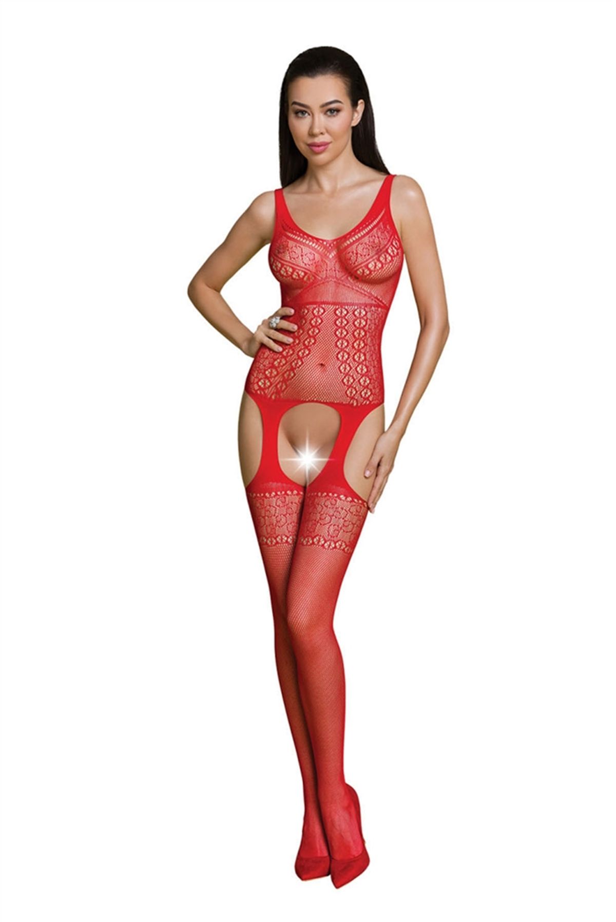 Skøn dame bodystocking heldragt catsuit, rød