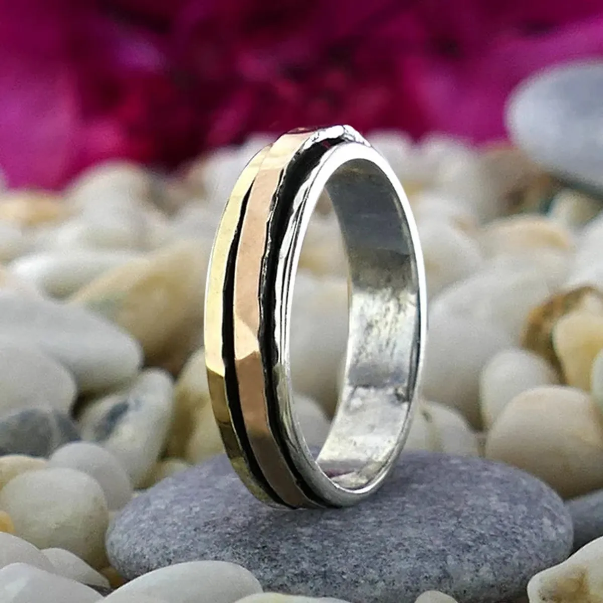 Smal spinner ring - sølv, roseguld og guld, 56