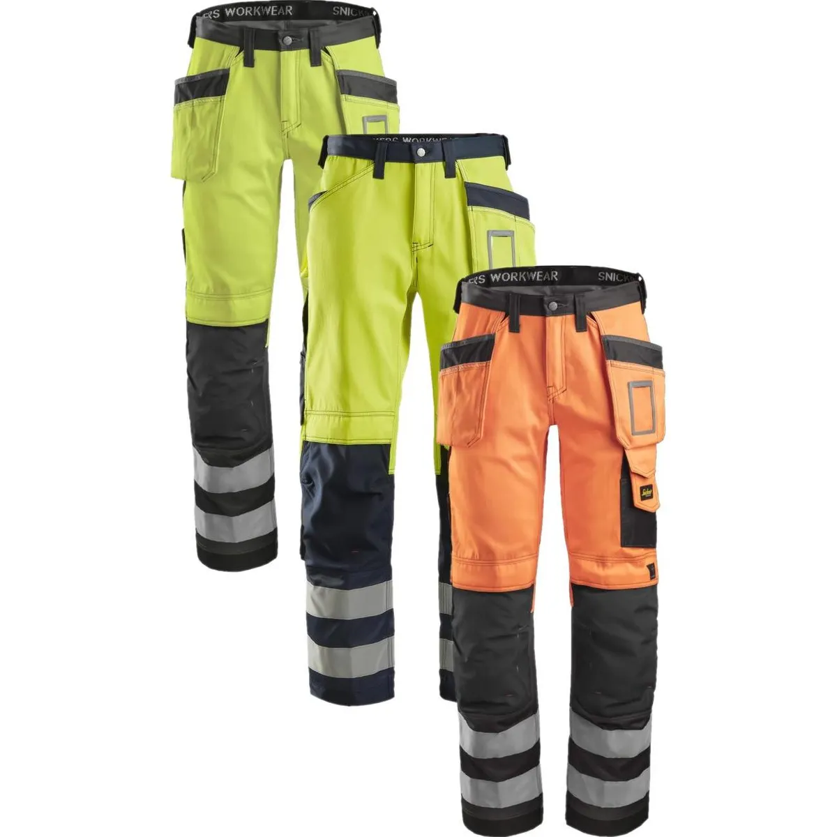 Snickers 3233 high-vis bukser med hylsterlommer, klasse 2 Orange/gråmeleret 250