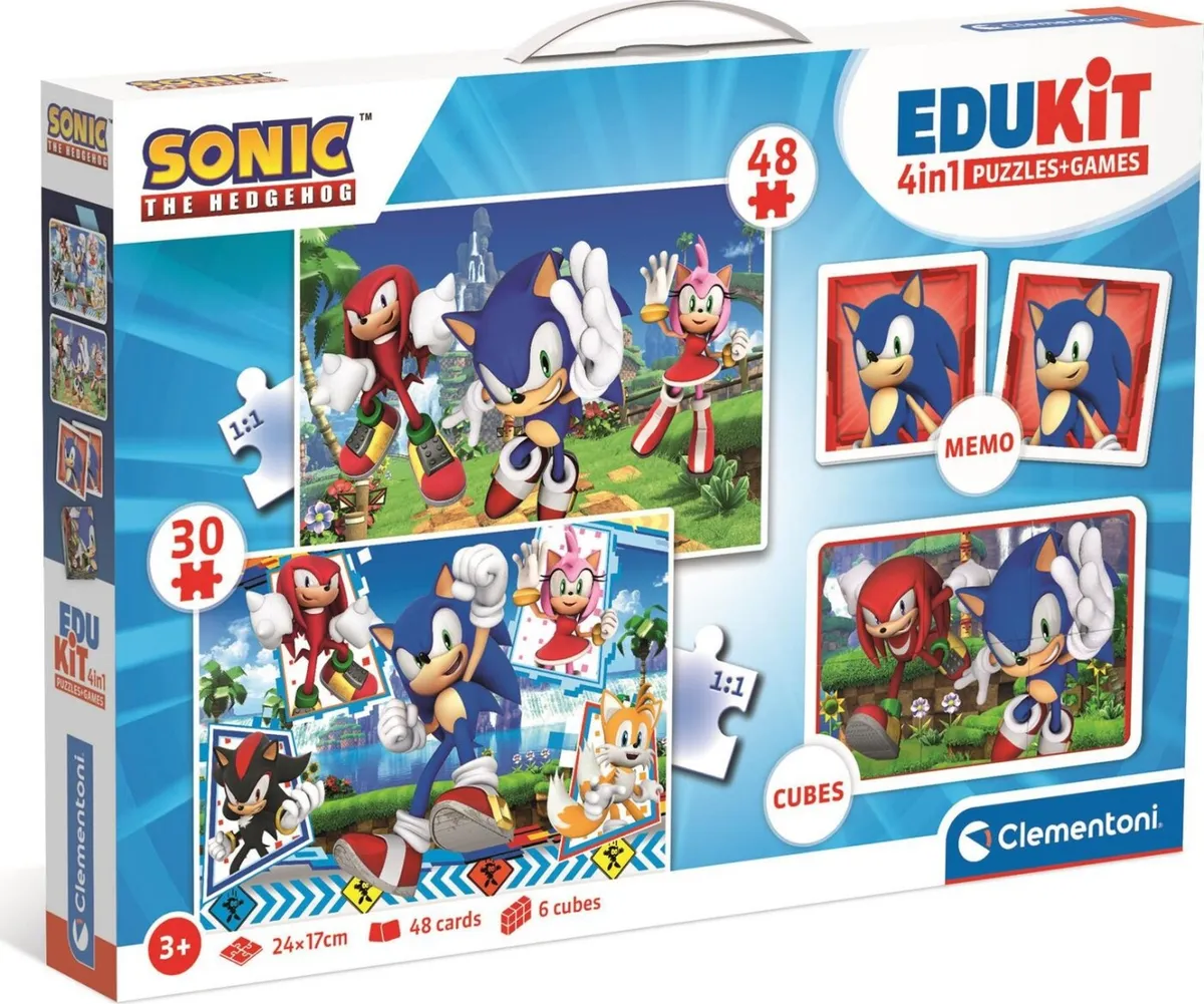 Sonic Puslespil Og Vendespil - Edukit 4-i-1 - Clementoni