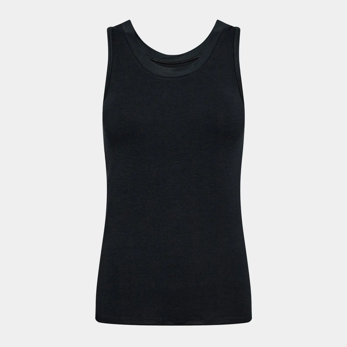 Sort bambus tank top med feminine detaljer, L