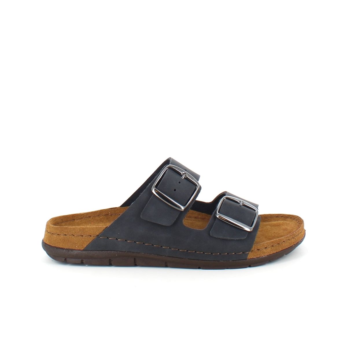 Sort slip-in sandal i skind med brede remme - 39