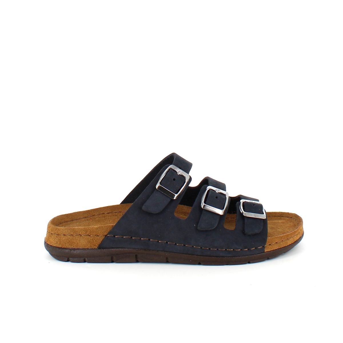 Sort slip-in sandal i skind med smalle remme - 39