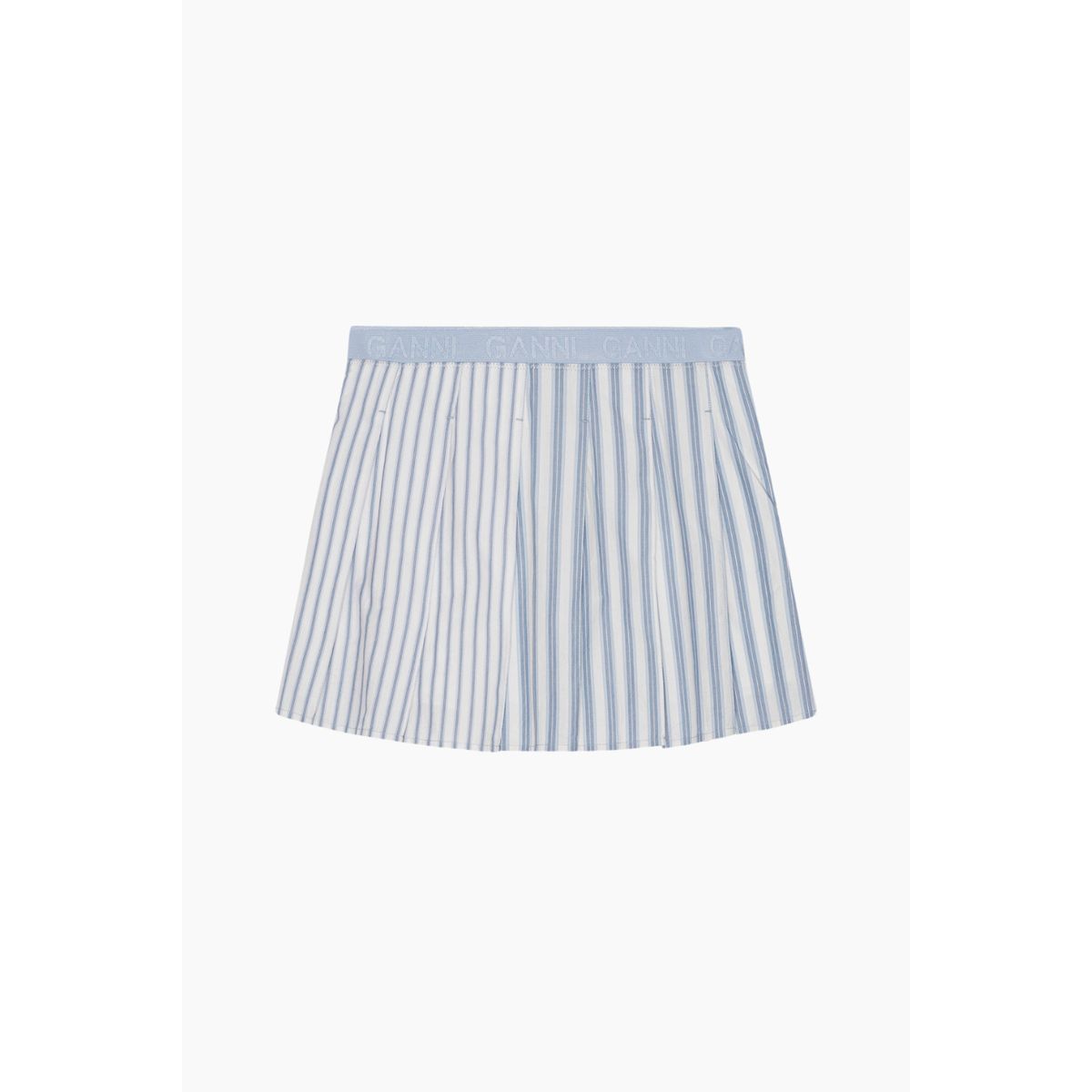 Stripe Cotton Pleated Mini Skirt F9599 - Egret - GANNI - Stribet S