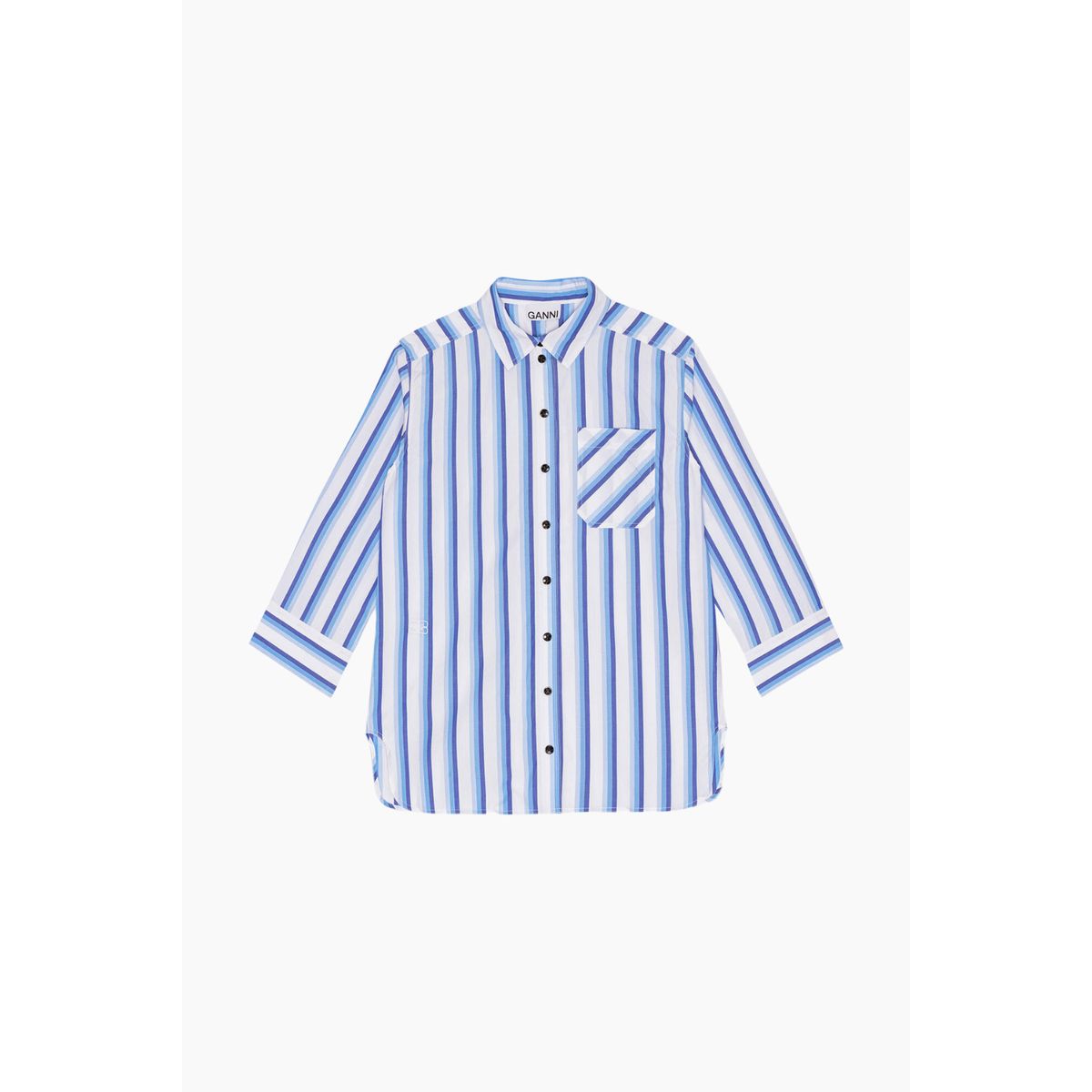 Stripe Cotton Shirt F9153 - Silver Lake Blue - GANNI - Stribet M