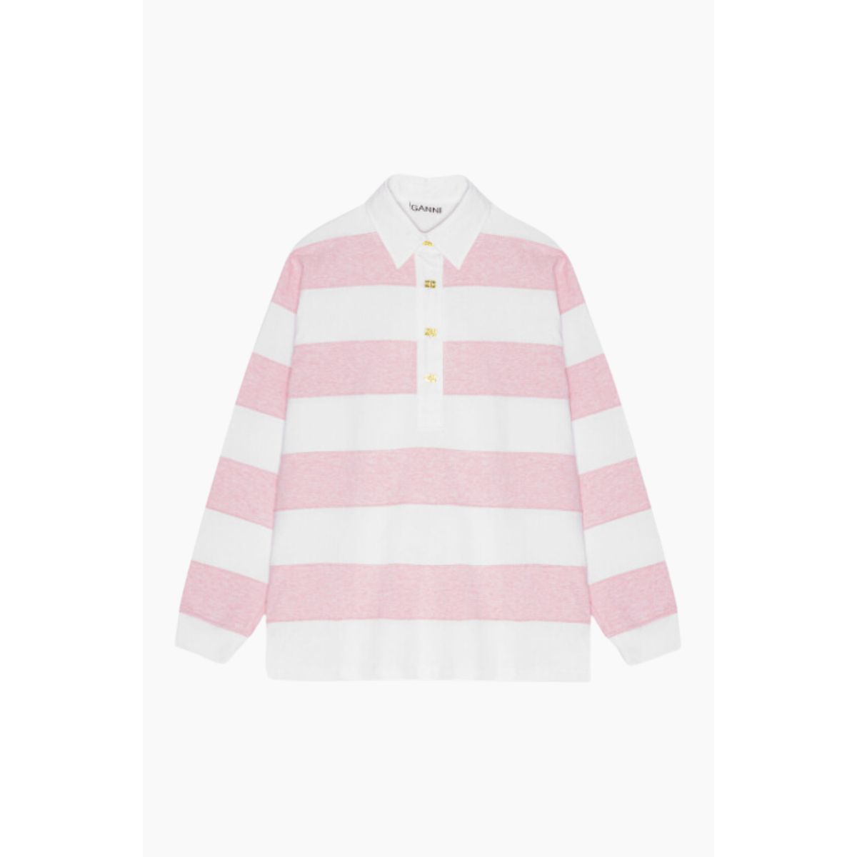 Striped Heavy Cotton Polo T4121 - Mauve Chalk - GANNI - Stribet S