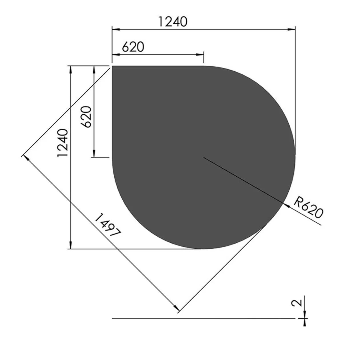 Stålgulvplade Dråbe Sort - 125 x 125 cm