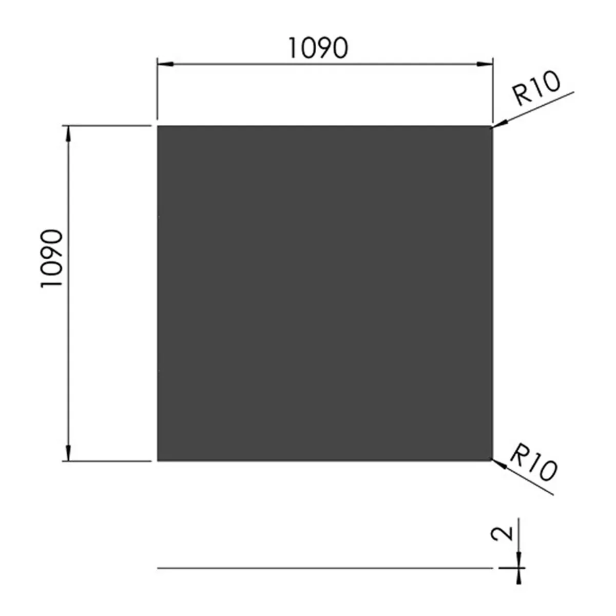 Stålgulvplade Firkant 2 Afrundede Hjørner - 109 x 109 cm