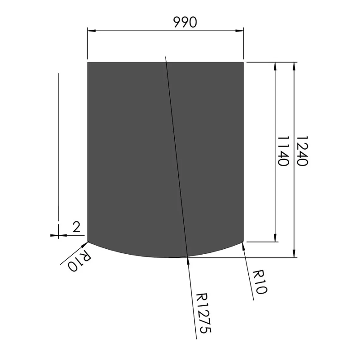 Stålgulvplade Flad Bue Sort - 100 x 125 cm