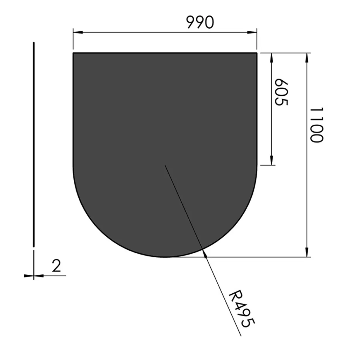 Stålgulvplade Halvcirkel Sort - 100 x 110 cm