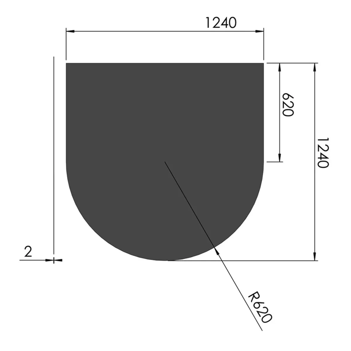 Stålgulvplade Halvcirkel Sort - 125 x 125 cm