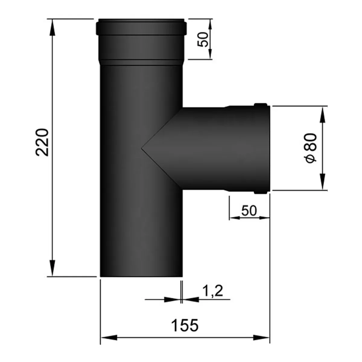 T-sektion Hun/Hun Ø80 mm