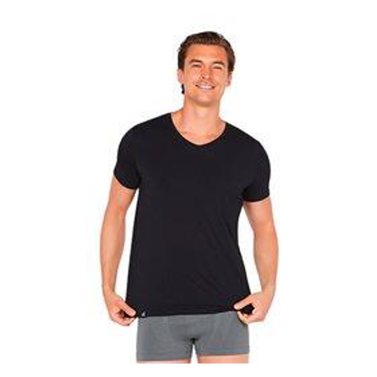 T-shirt Herre V-hals sort str. XL