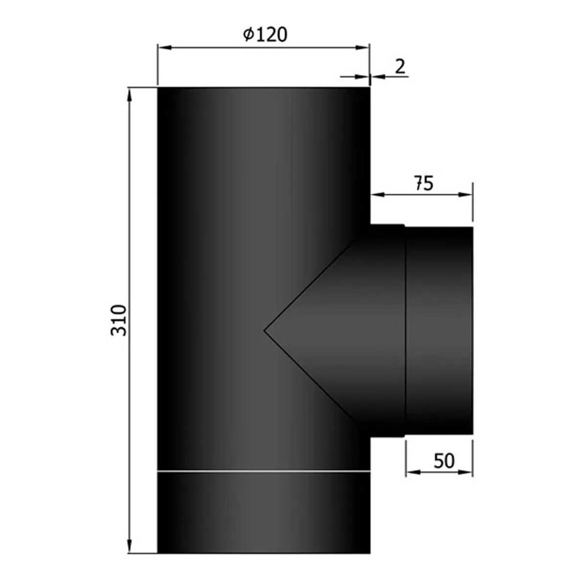 T-stykke Hun/Han Ø120 mm