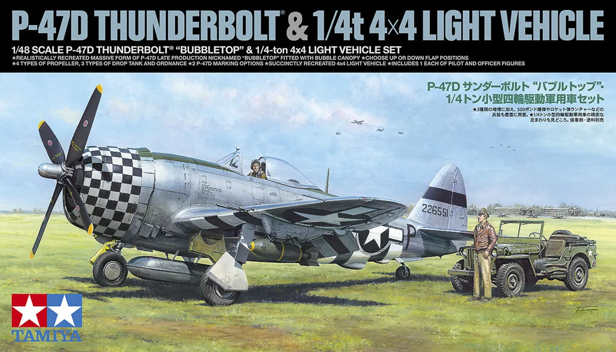 Tamiya - P-47d Thunderbolt & 1/4t 4x4 Vehicle Byggesæt - 1:48 - 25214