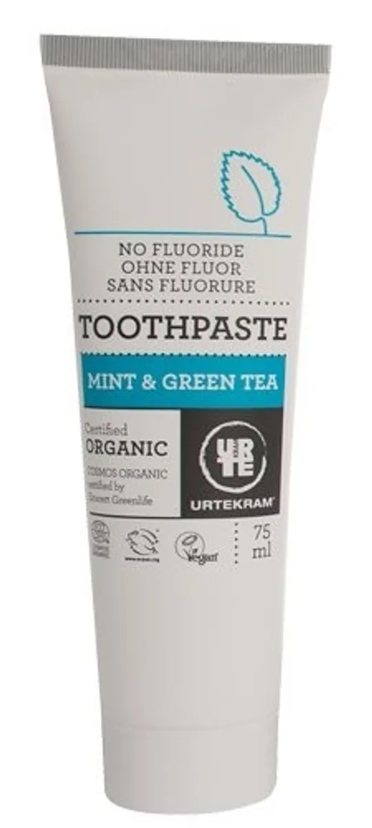 Tandpasta mint og grøn te u. fluor, 75ml.