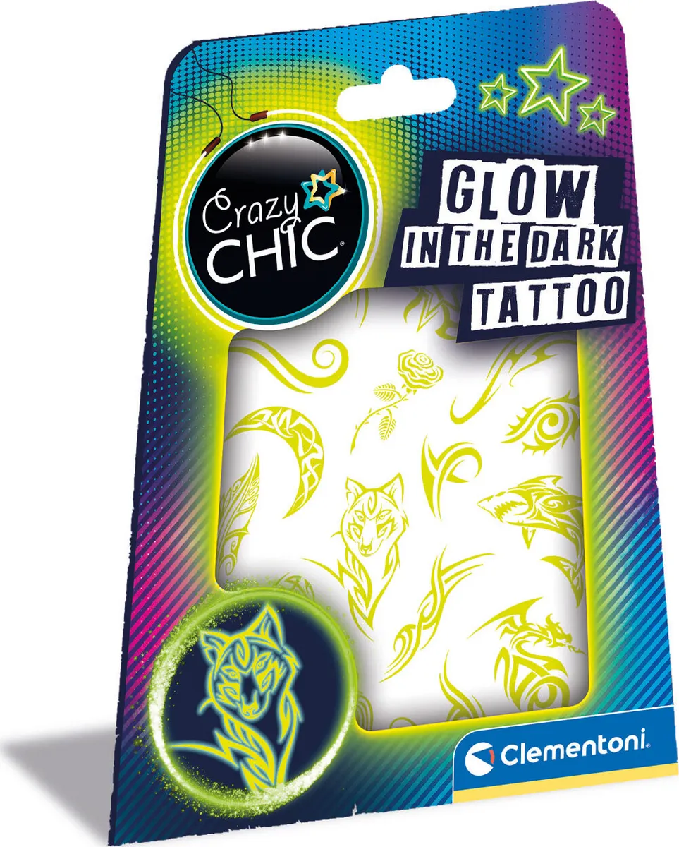 Tatoveringer Til Børn - Glow In The Dark - Crazy Chic - Clementoni