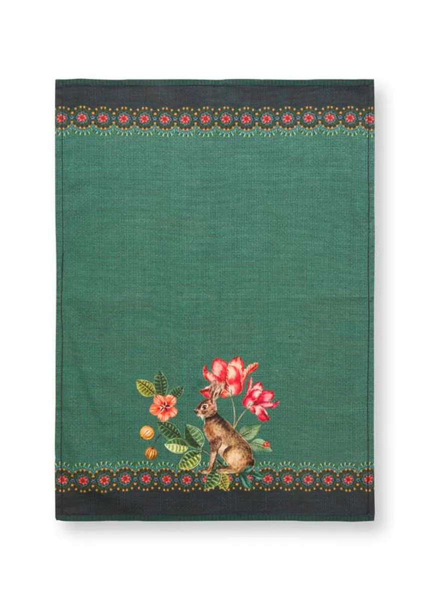 Tea Towel Winter Wonderland Rabbit Green 50x70cm