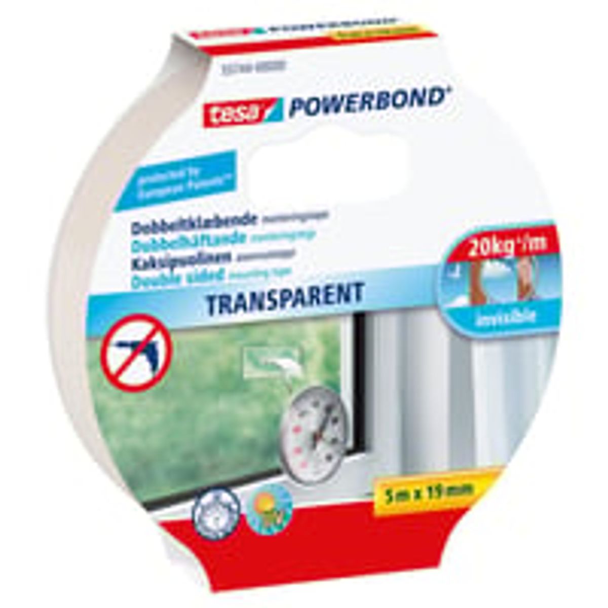 Tesa 55744 Powerbond Transparent dobbeltklbende 5m x 19mm