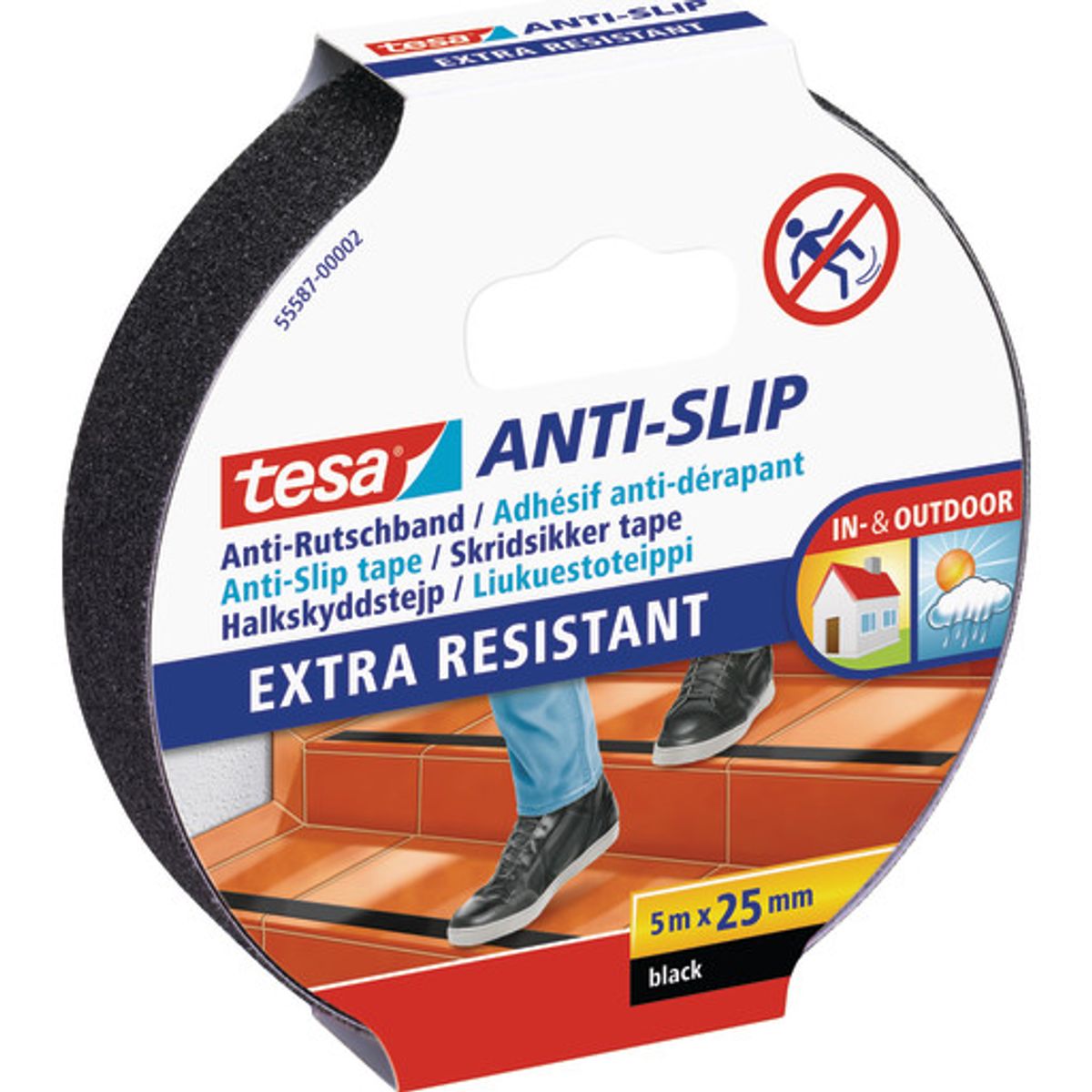 Tesa Anti-slip skridsikker tape, 5m x 25mm, sort